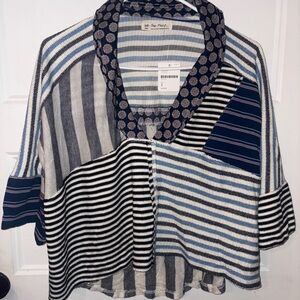We The Free Patchwork Striped Knit Top - Navy, White & Gray NWT